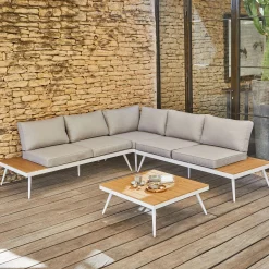 Salon de jardin en aluminium et polywood - gris (4 à 6 places)