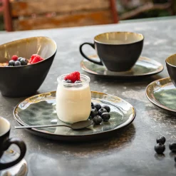 Service petit déjeuner en grès émail réactif - gris