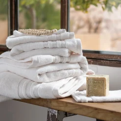 Serviette de bain bouclette en coton - blanc ventoux 50x100cm