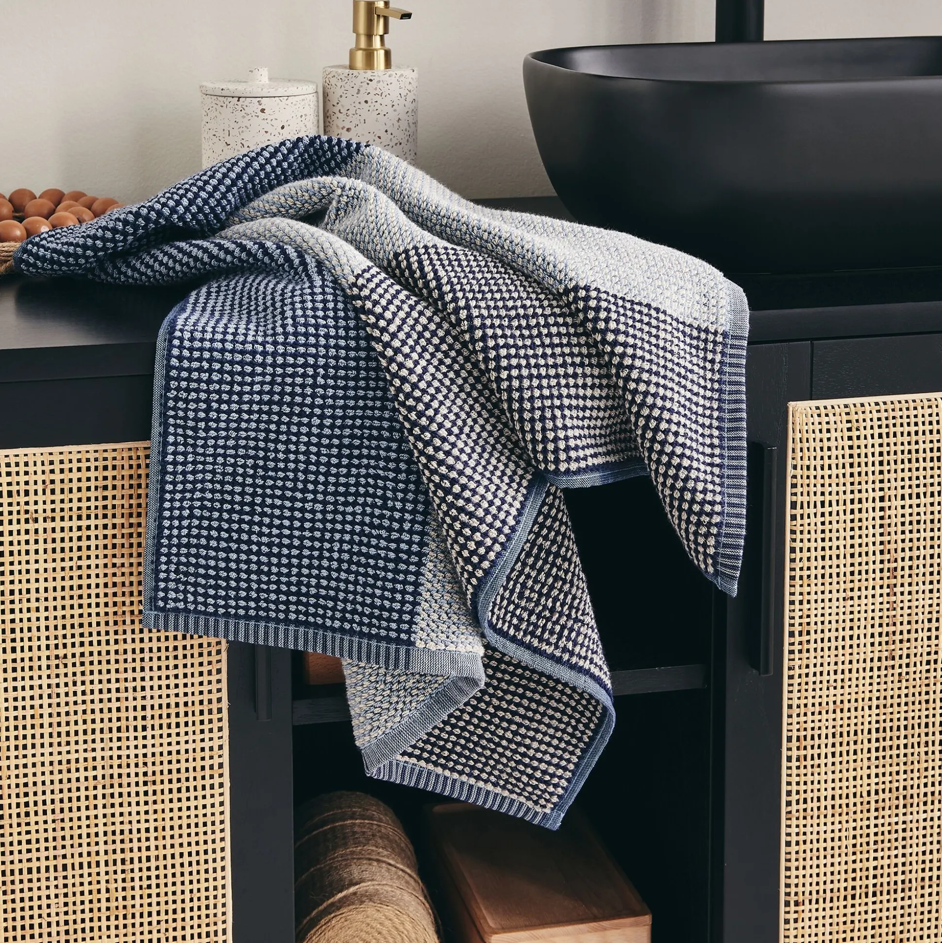 Serviette de toilette bouclette jacquard en coton 50x100cm - bleu