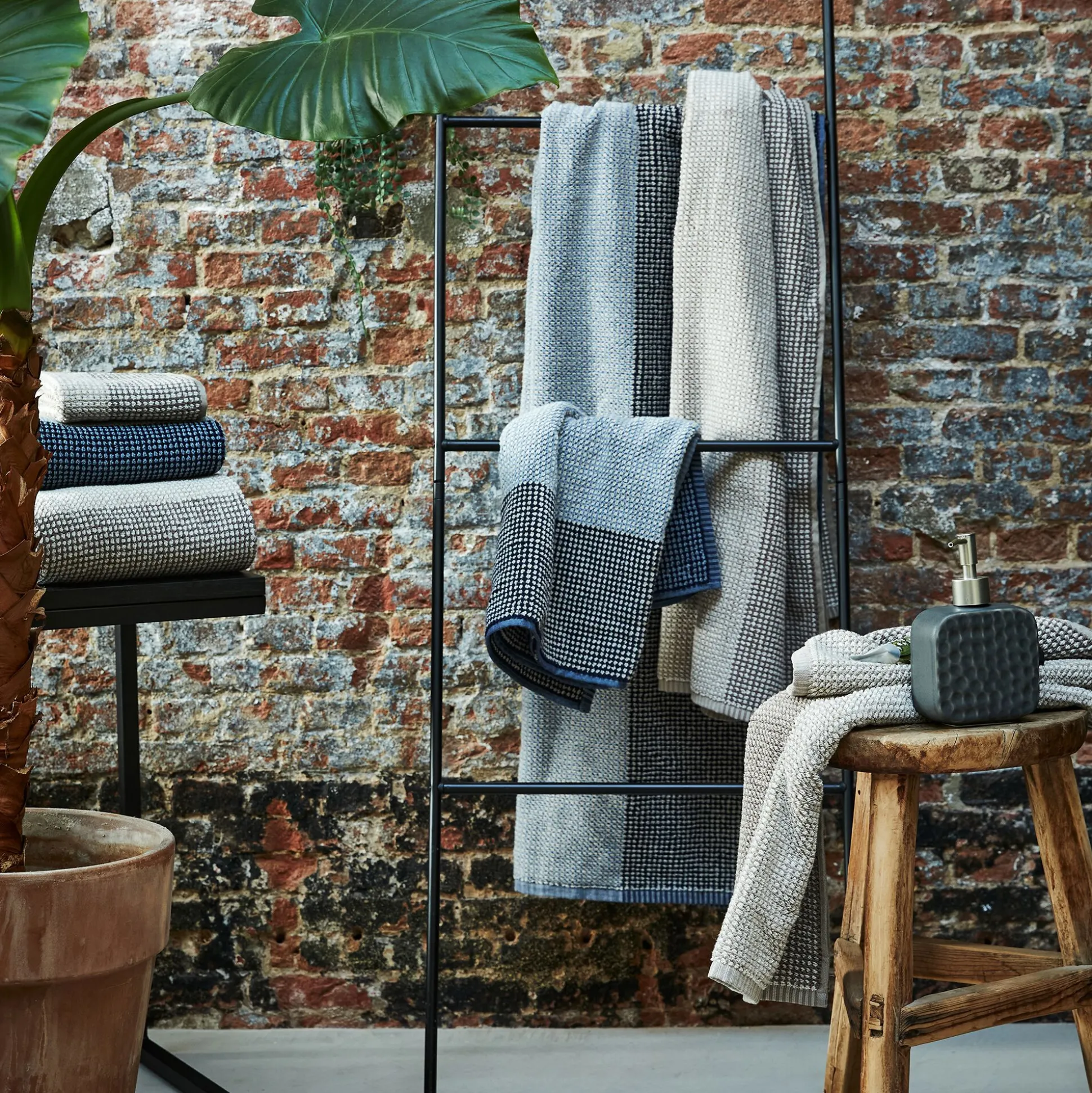 Serviette de toilette bouclette jacquard en coton 50x100cm - bleu