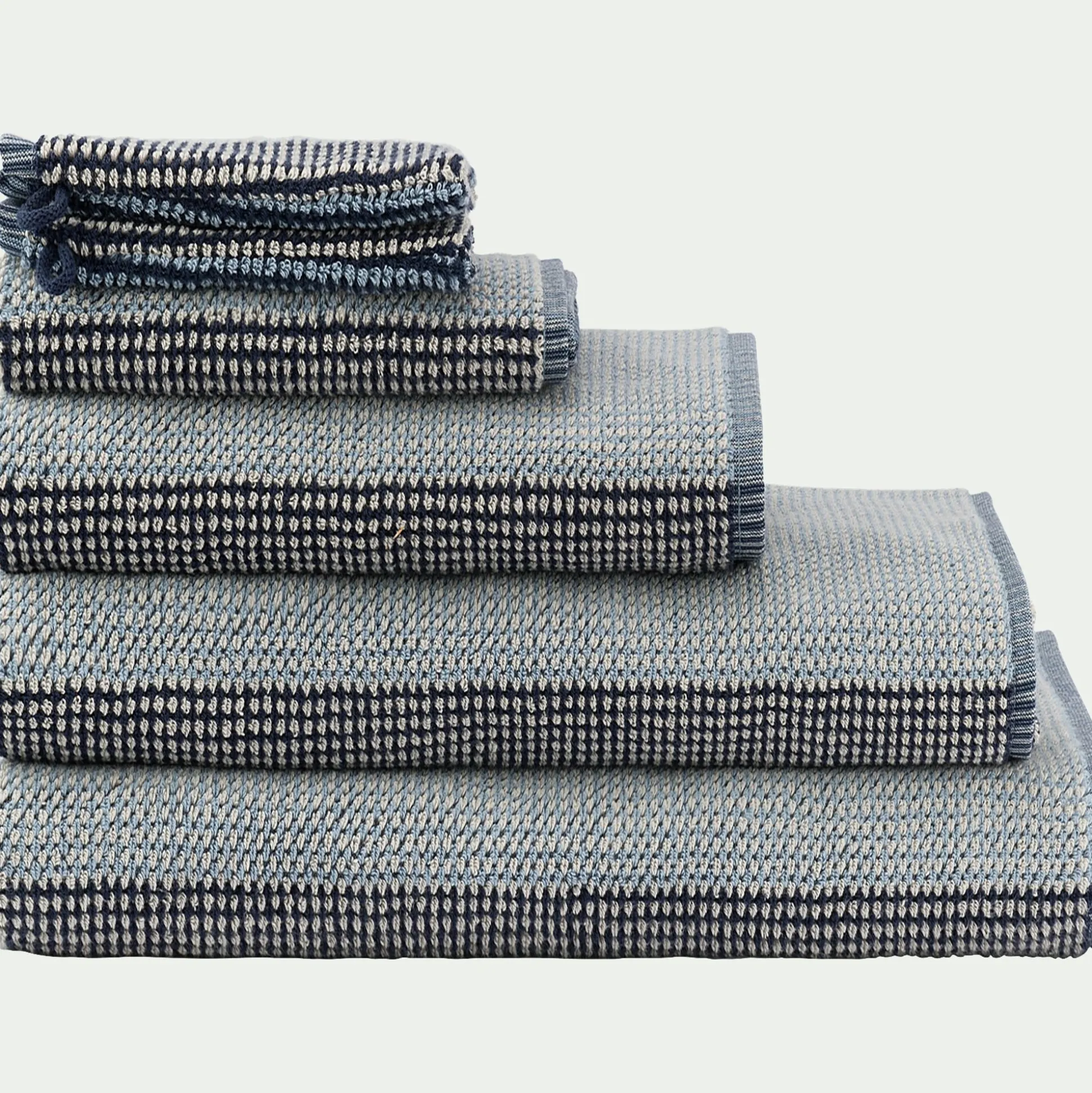 Serviette de toilette bouclette jacquard en coton 50x100cm - bleu