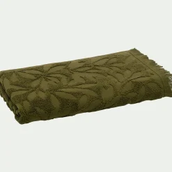 Serviette de toilette en coton motif floral 50x100cm - vert mousse