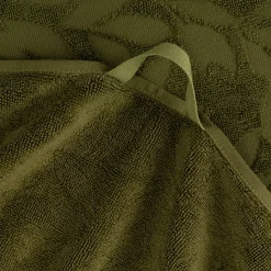 Serviette de toilette en coton motif floral 50x100cm - vert mousse