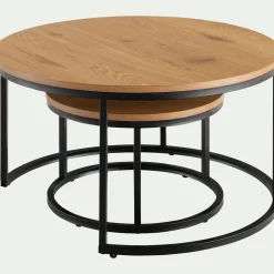 Set de 2 tables basses gigognes en bois et métal - bois clair