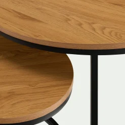 Set de 2 tables basses gigognes en bois et métal - bois clair