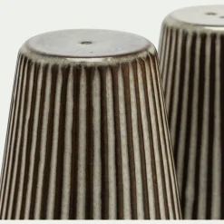 Set de salière et poivrière en grès strié D7cm - gris