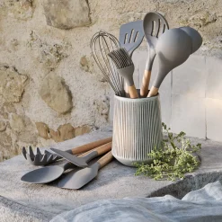 Spatule cuillère en bois et silicone - brun terre ombre