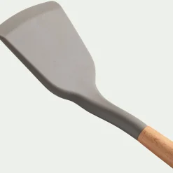Spatule plate en bois et silicone - brun terre ombre