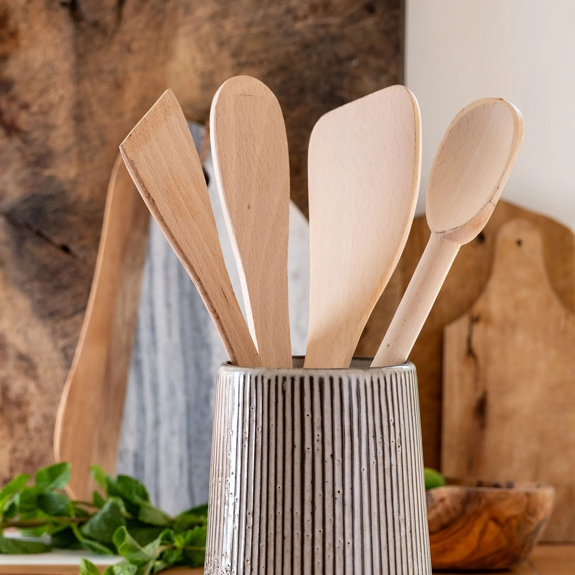 Spatule ronde en bois de hêtre 30cm - naturel