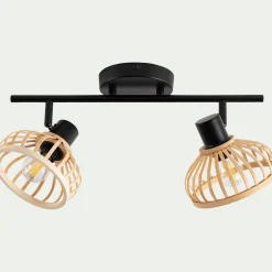 Spot double en acier et bambou - noir H15,6xL43,8cm