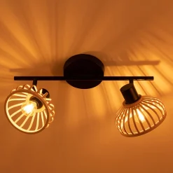 Spot double en acier et bambou - noir H15,6xL43,8cm