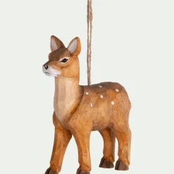Suspension de Noël biche en bois H10,5cm - naturel