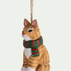 Suspension de Noël chat en bois H7cm - naturel