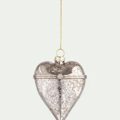 Suspension de Noël coeur en verre h8cm - argenté