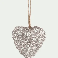 Suspension de Noël coeur en fil métallisé argent