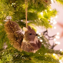 Suspension de Noël en herbe forme écureuil H10cm - naturel
