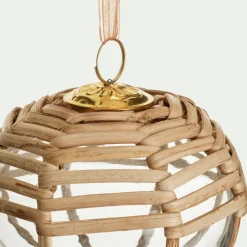 Suspension de Noël en verre tressé de rotin D10cm - naturel