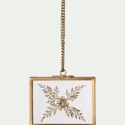 Suspension de Noël en verre et laiton avec fleurs séchées forme rectangulaire H5,50cm - doré