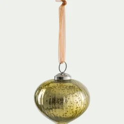 Suspension de Noël en verre forme goutte D9cm - vert