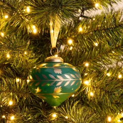 Suspension de Noël goutte en verre D10cm - vert