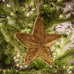 Suspension de Noël étoile en jacinthe d'eau H21cm - naturel