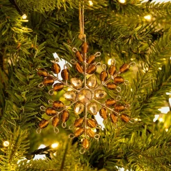 Suspension de Noël étoile en perles de verre H11,5cm - doré