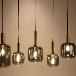 Suspension en acier à 6 globes en verre fumé - noir