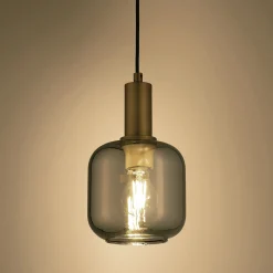 Suspension en laiton et globe en verre fumé D16cm - doré métallisé