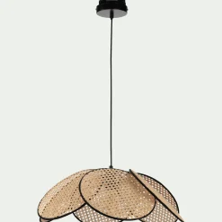 Suspension fleur électrifiée E27 en rotin D60cm - naturel