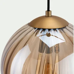 Suspension électrifié en verre et acier D25cm - marron