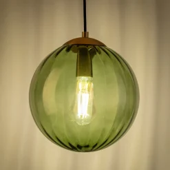 Suspension électrifié en verre et acier D25cm - vert