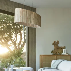 Suspension électrifiée 2 ampoules en acier et algues H120cm - naturel