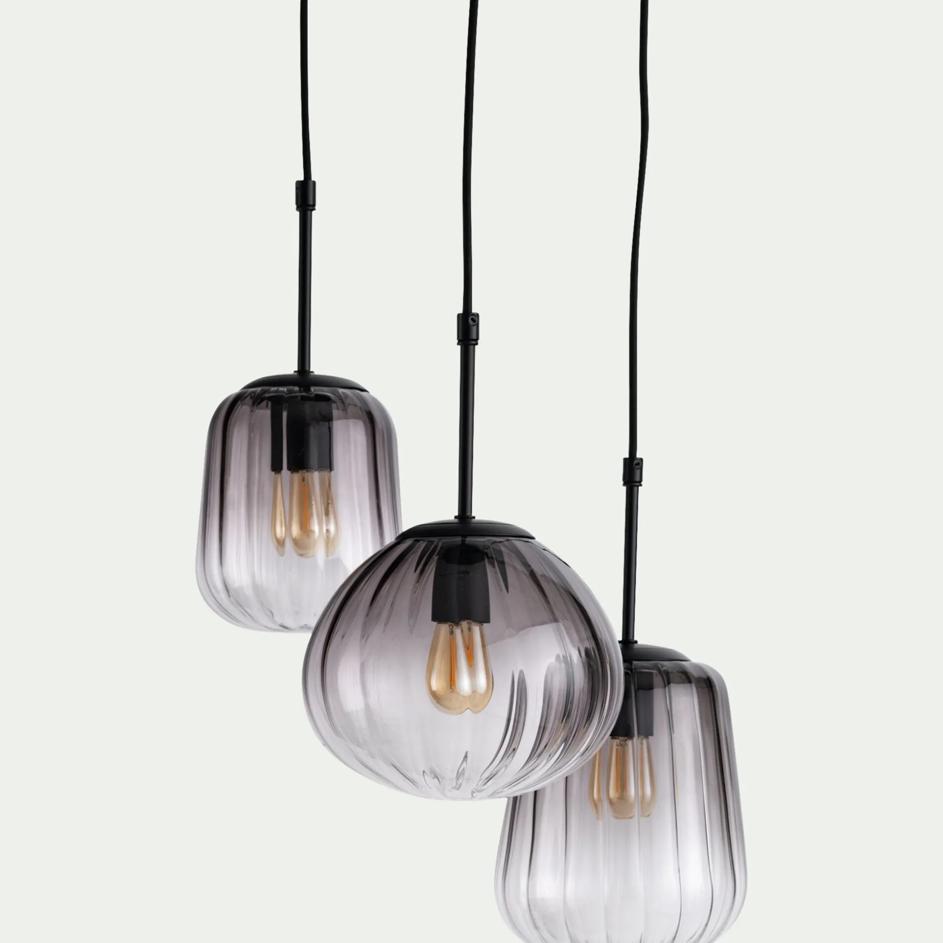 Suspension électrifiée avec 3 lampes en verre - gris