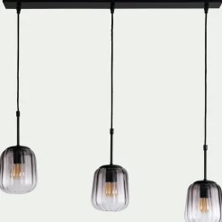 Suspension électrifiée avec 3 luminaires en verre - gris