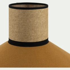 Suspension électrifiée en lin et papier D44cm - jaune miel