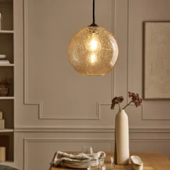 Suspension électrifiée en verre texturé D25cm - transparent