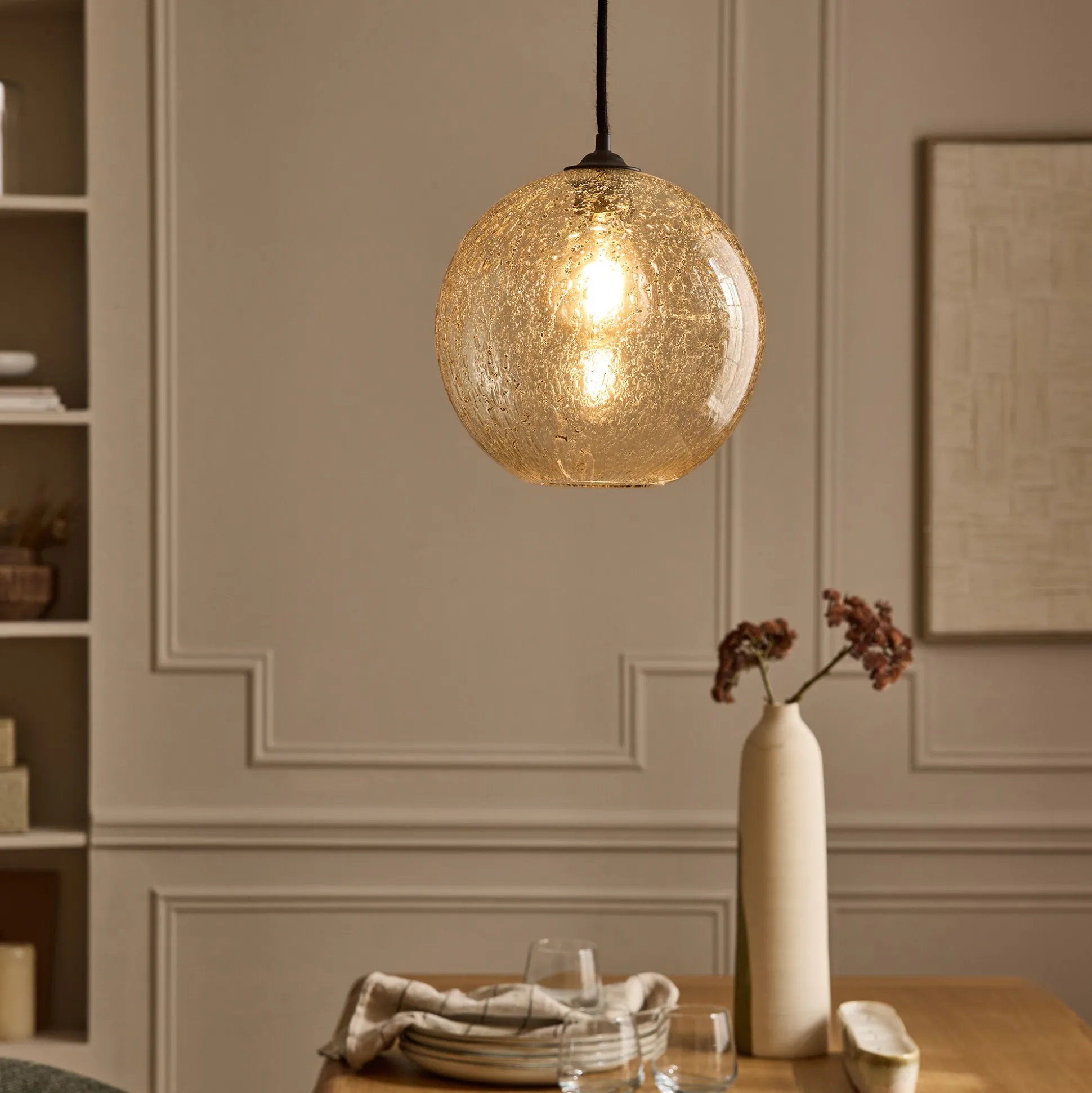 Suspension électrifiée en verre texturé D25cm - transparent