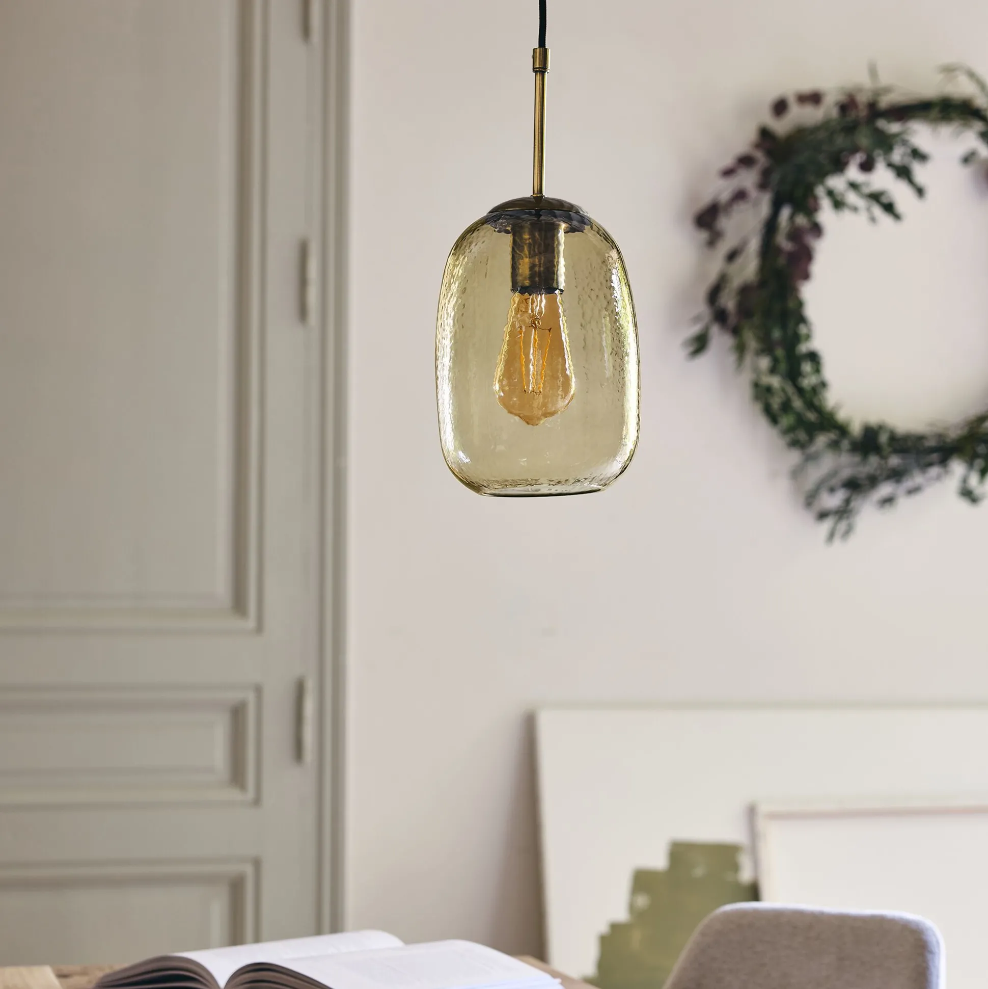 Suspension électrifiée en verre D15,5cm - vert