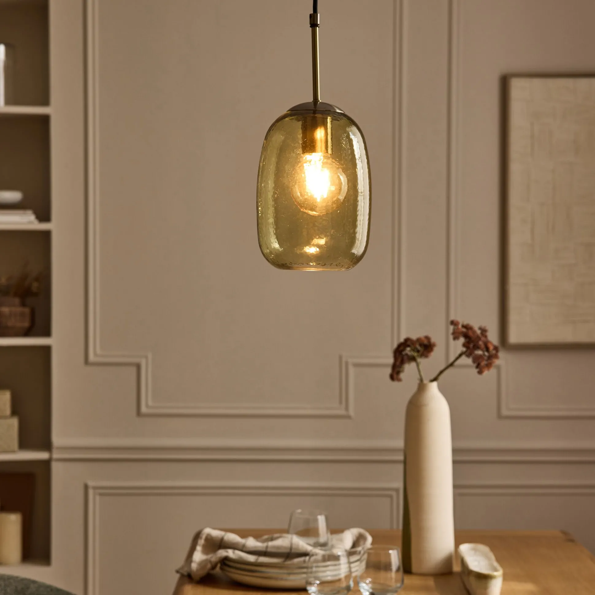 Suspension électrifiée en verre D15,5cm - vert