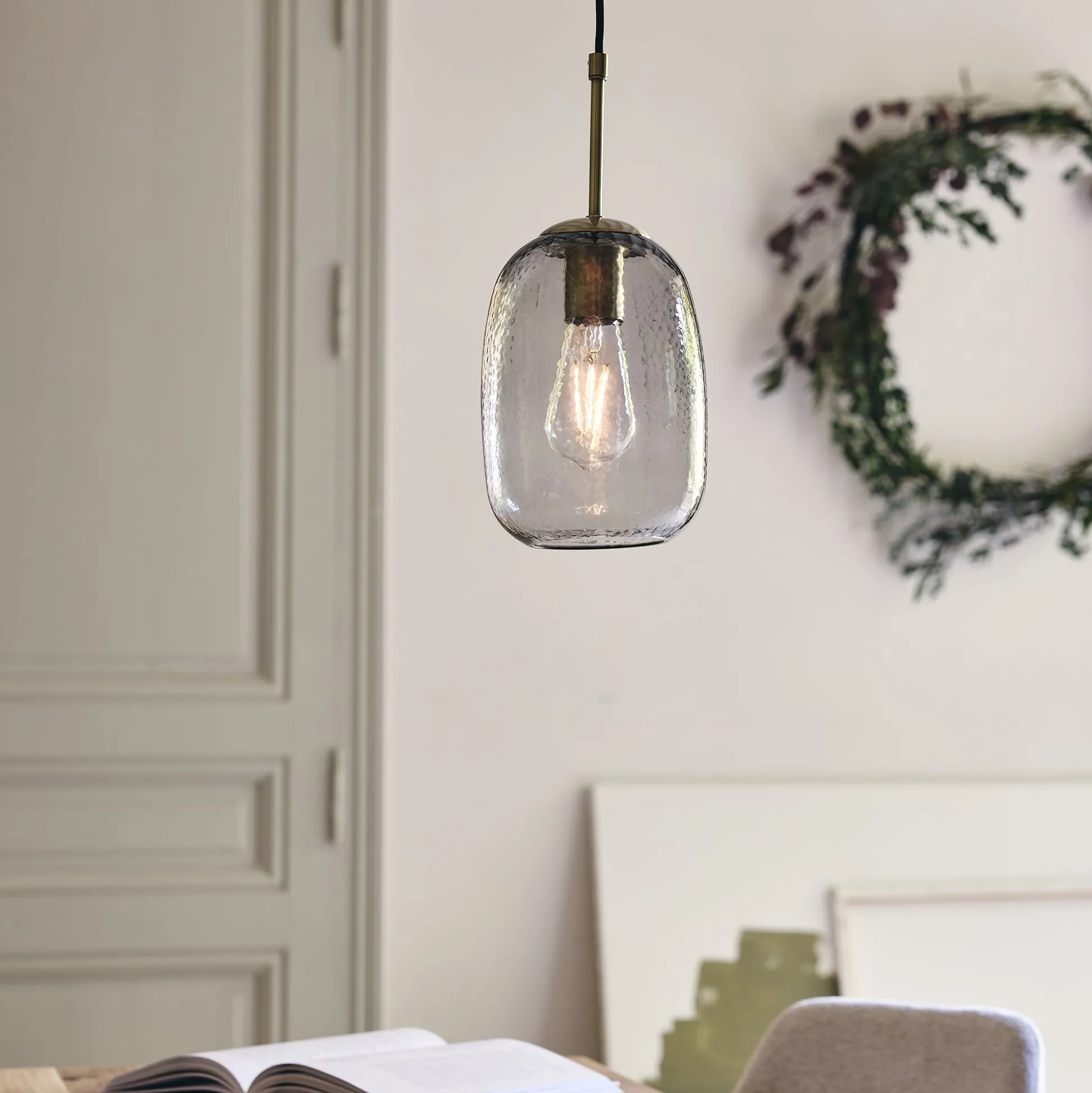 Suspension électrifiée en verre D15,5cm - gris