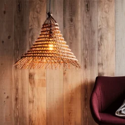 Suspension électrifiée fait main E27 en palmier D50cm - naturel