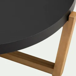 Table basse de jardin en acier et acacia D84cm - noir