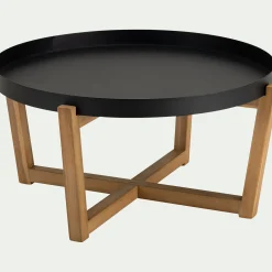 Table basse de jardin en acier et acacia D84cm - noir