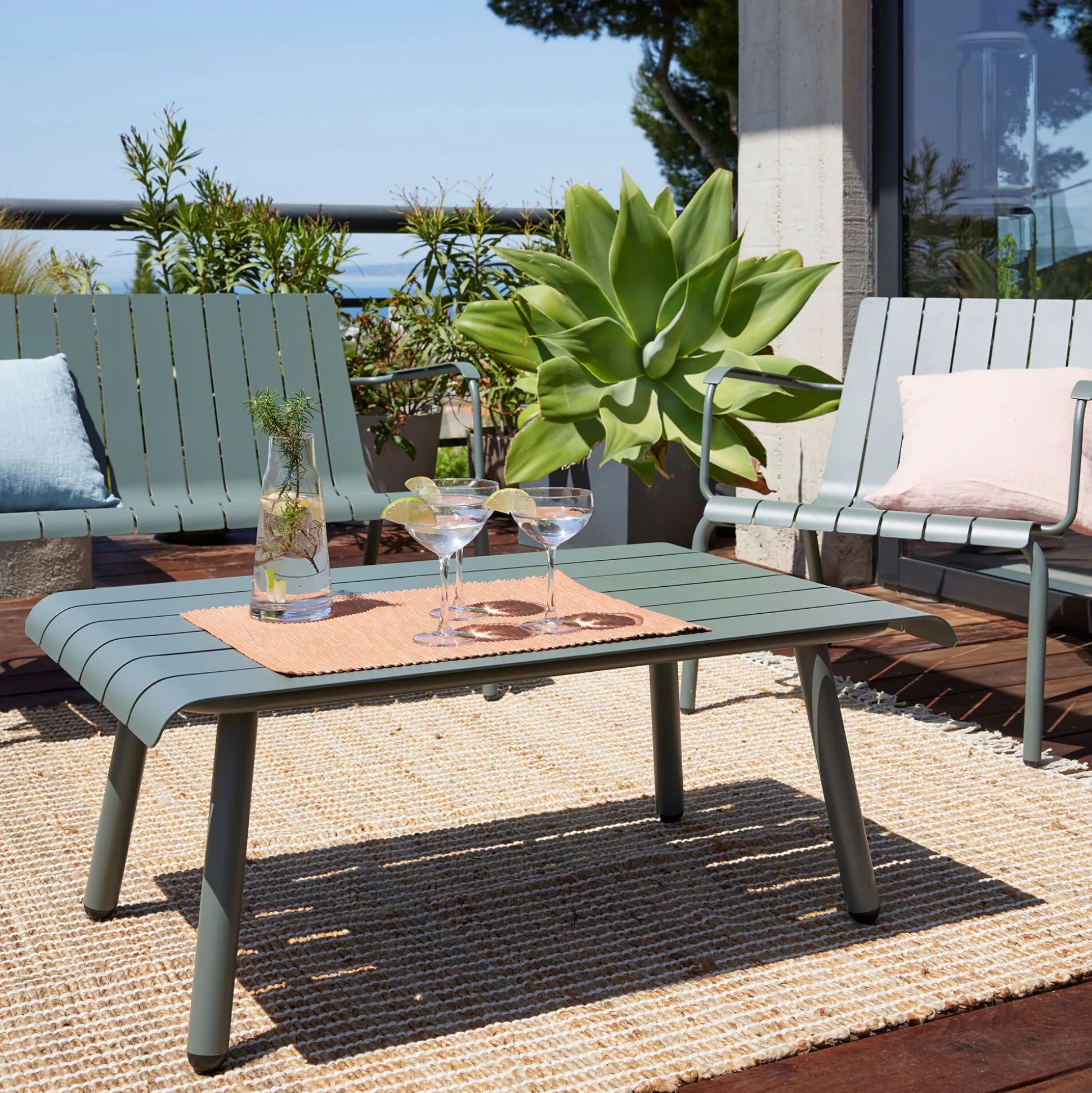 Table basse de jardin en aluminium - vert cèdre