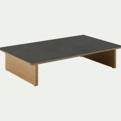 Table basse de jardin en aluminium effet bois et céramique - noir