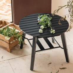 Table basse de jardin ronde en bois d'eucalyptus et aluminium - noir