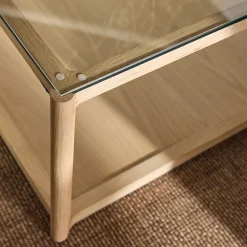 Table basse en chêne et verre L92x92cm - bois clair