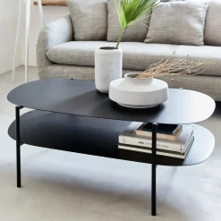 Table basse en métal forme organique asymétrique - noir L112xH40cm