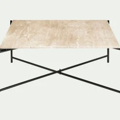 Table basse en travertin et acier L78x78cm - blanc